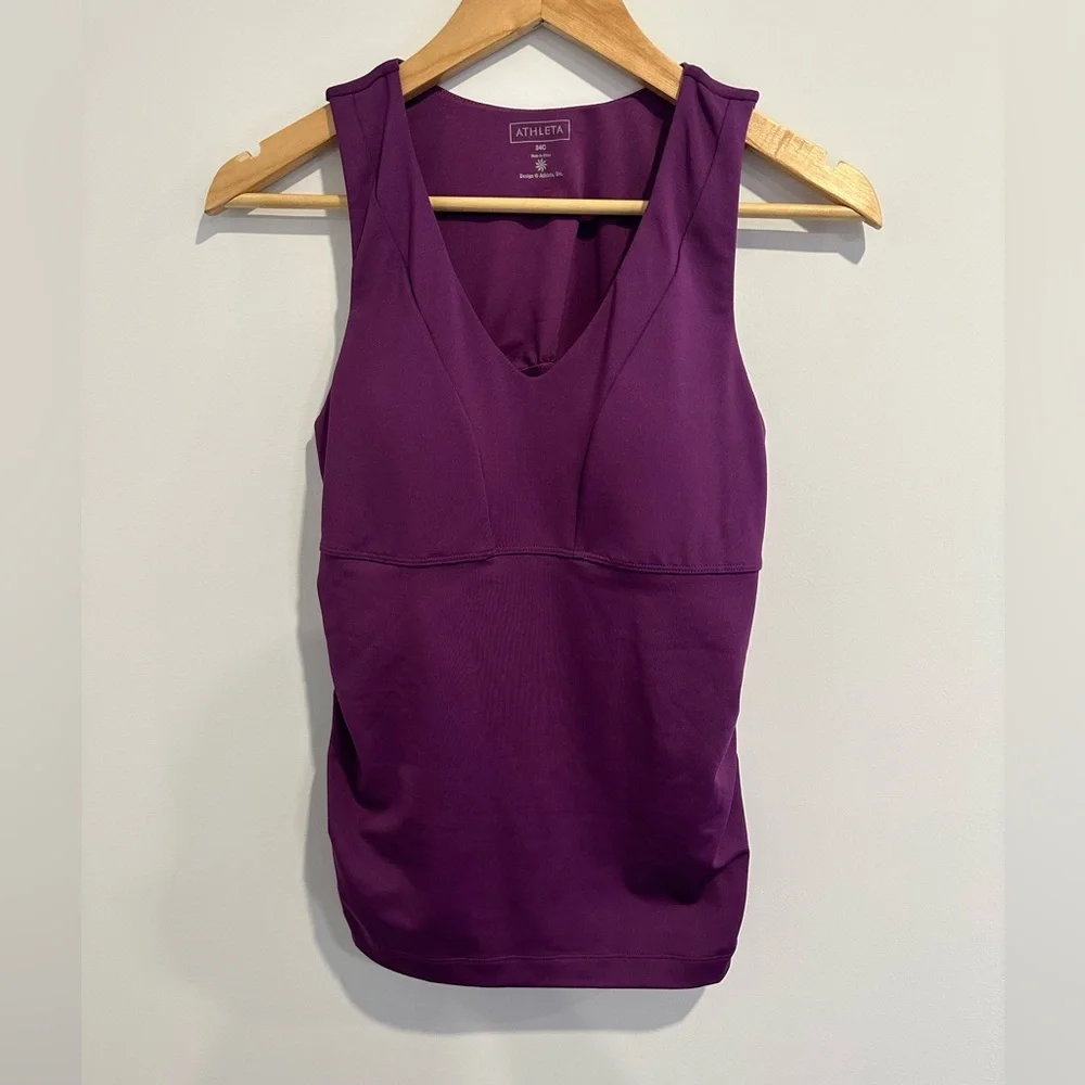 Athleta Purple Shirred V-Neck Support Tank With Built-in Bra Size 34C - Picture 1 of 8